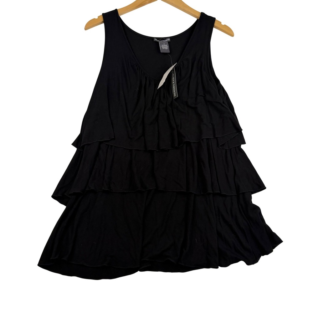 Chelsea & Theodore Black Tiered Ruffle Tank Top NWT Medium Scoop Neck Sleeveless